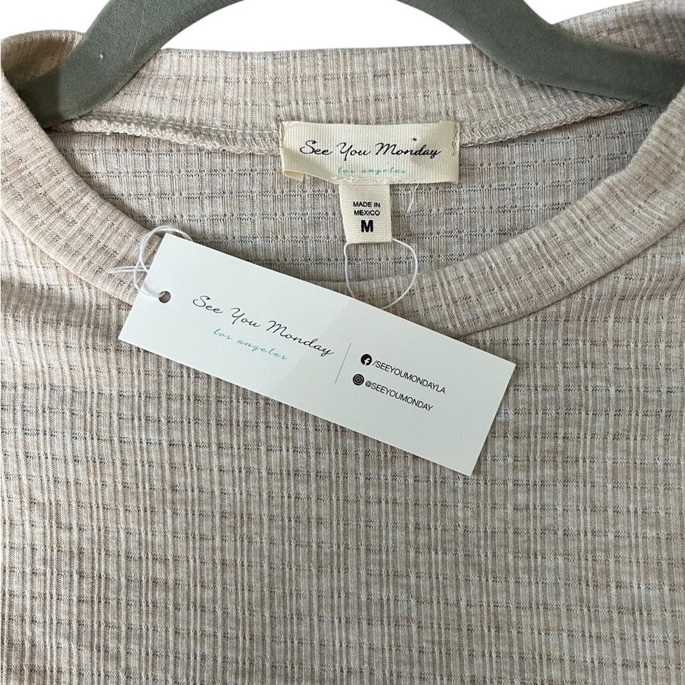 See You Monday - Baby Doll T-Shirt Dress - Tan/Cream - Picture 2 of 11